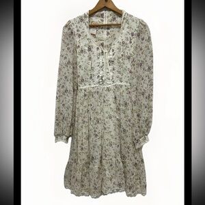 Gunne Sax Vintage Prairie Victorian Floral Feminine Midi Dress Corset Size 7